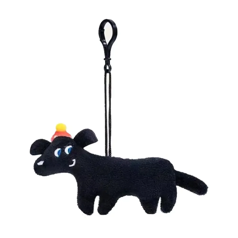 Cartoon Christmas Black Puppy Key Chain with Scarf Student Funny Backpack Pendant Kawaii Plush Animal Keyring