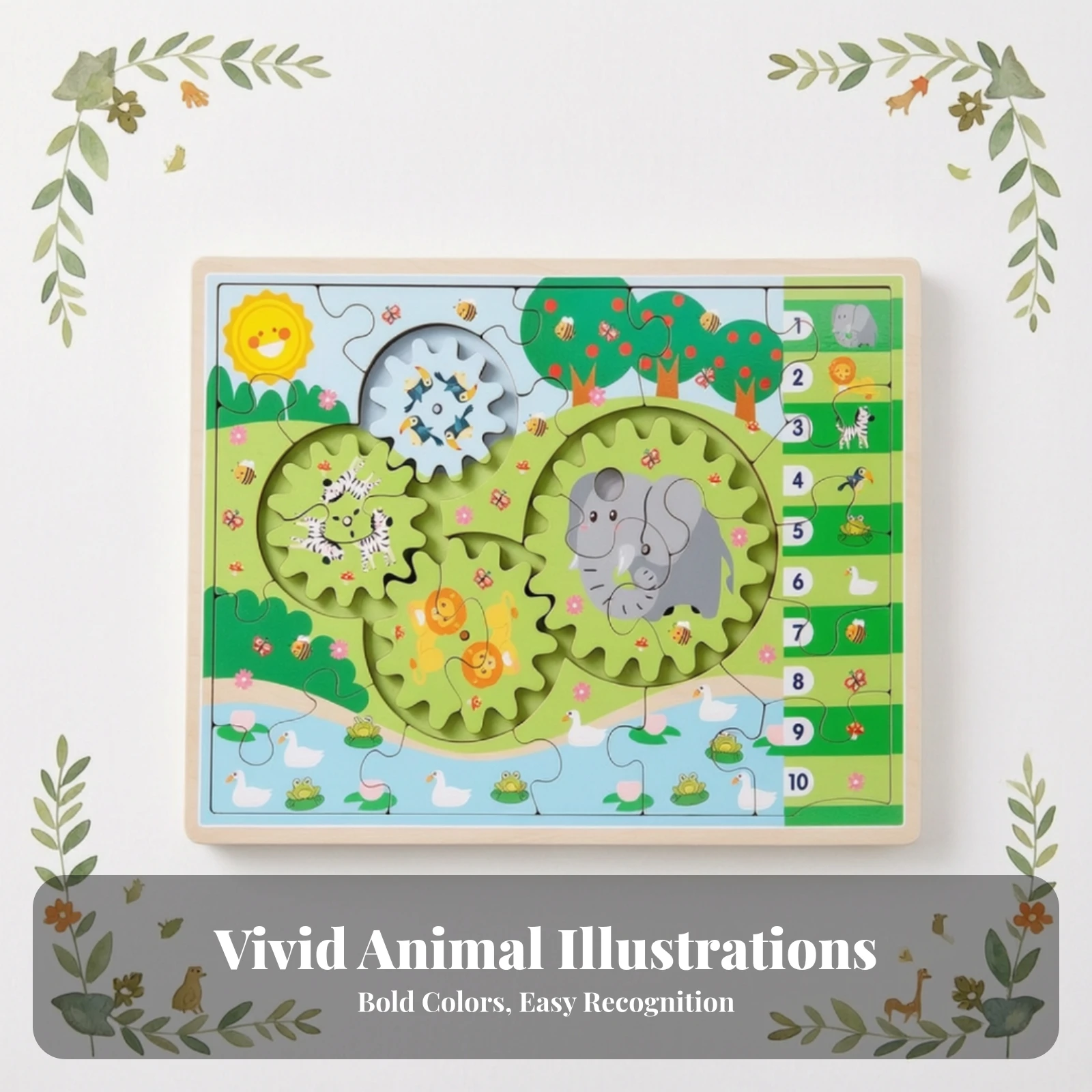 Toy Tactile Wooden Puzzle with Rotating Gear Pieces Preschool Toy Screenwithout Screen for Children Ages 4 to 6, Home Playtime