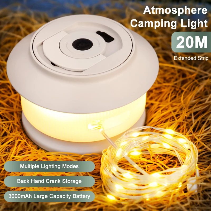 Lámpara de Camping recargable por USB, cadena de luces reciclables impermeables, 20M de longitud, decoración de tienda de campaña al aire libre, iluminación de ambiente para jardín y patio