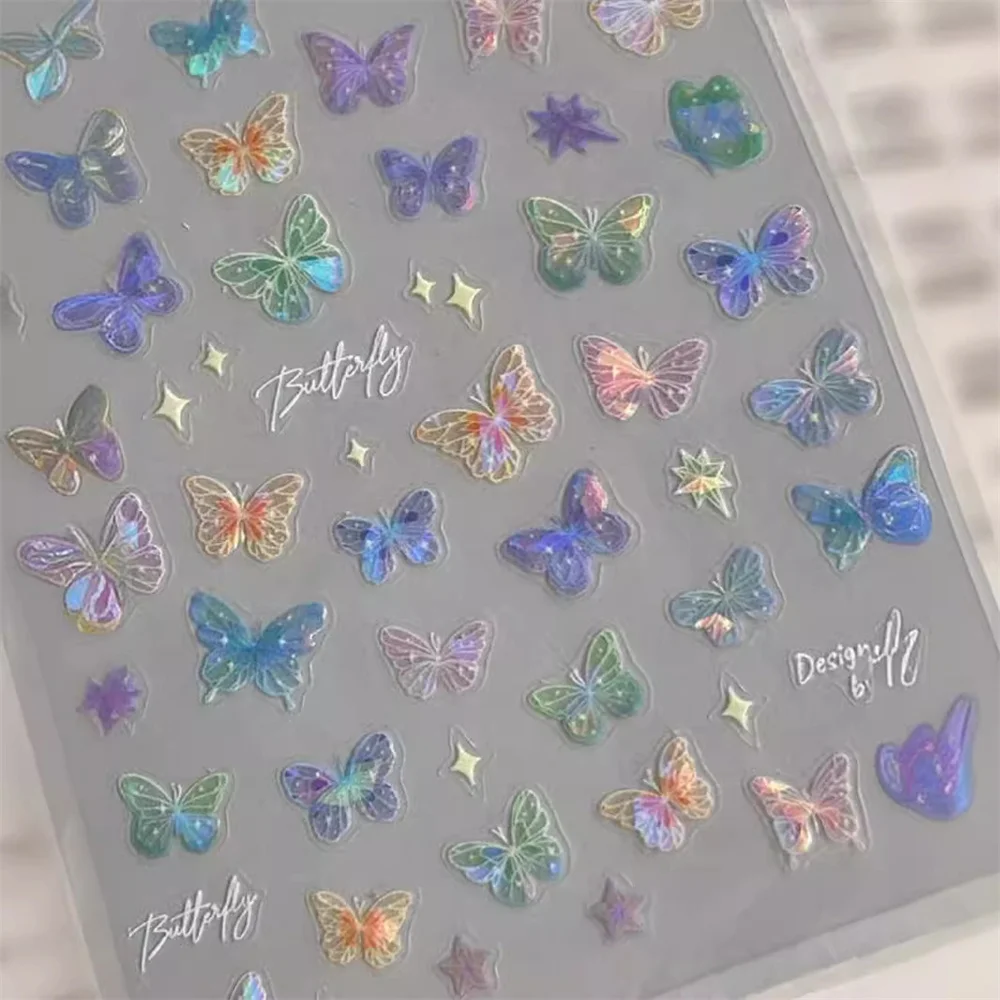 20/15/10/5/1pcs Butterfly Wing Streamer Laser Stickers Advanced Embossed Nail Art Stickers Colorful Butterfly Fairy Stickers Col