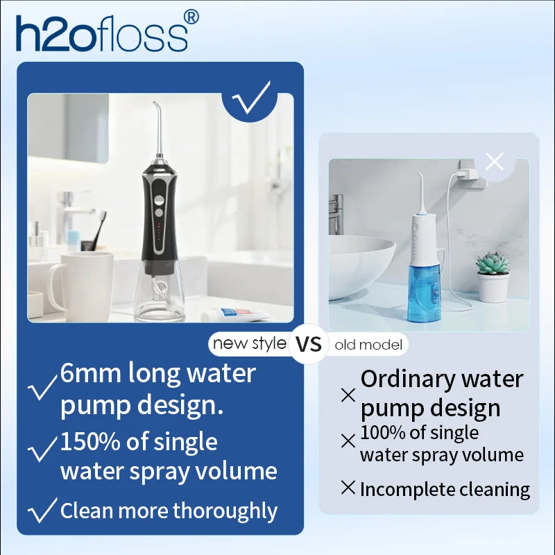 H2ofloss Water Flosser For Teeth Portable Oral Irrigator Dental Water Jet Cleaning High Pressure Mouth Washing 2500mAh 140PSI image 5