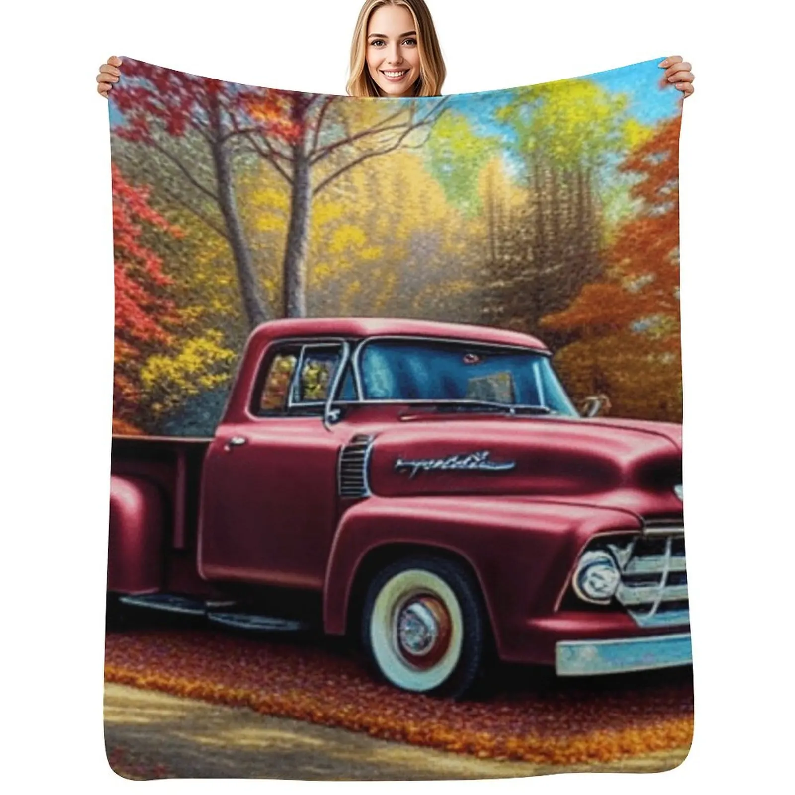 Vintage Red Truck Throw Blanket Lightweight Cozy Blanket for Bed Sofa