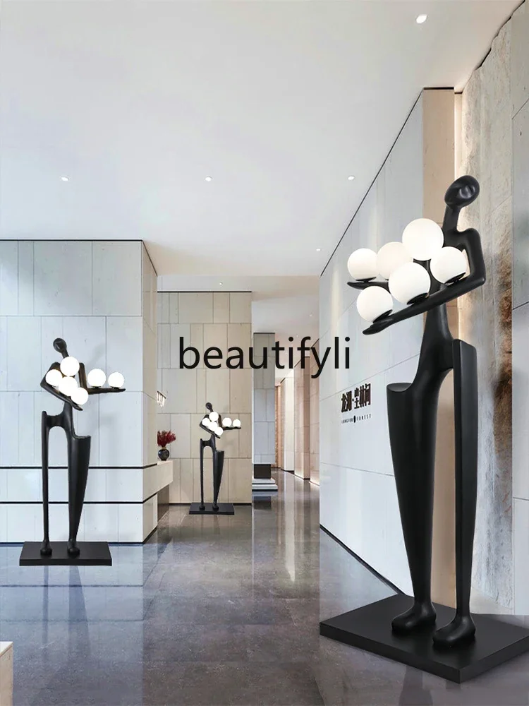 New welcome character floor lamp human sculpture with lamp creative hotel lobby ornament