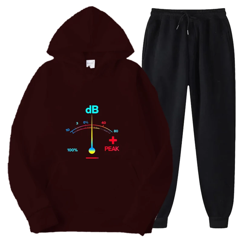 طقم هوديي مطبوع باللونين الأسود والعنابي، سويت شيرت وسروال بنص مضحك 3500 جرامًا للارتداء والهدايا غير الرسمية