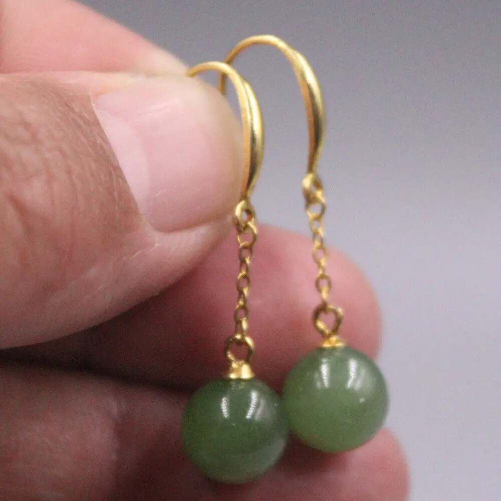 

Gold Cover Solid 925 Sterling Silver Dangle Earrings With Natural Jade Bead