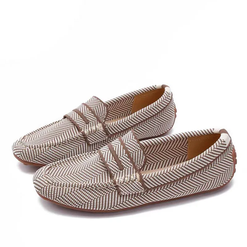 TRAF Khaqi-Sandalias planas de cabeza redonda para mujer, zapatos con rayas diagonales finas, suela de goma antideslizante, novedad de otoño