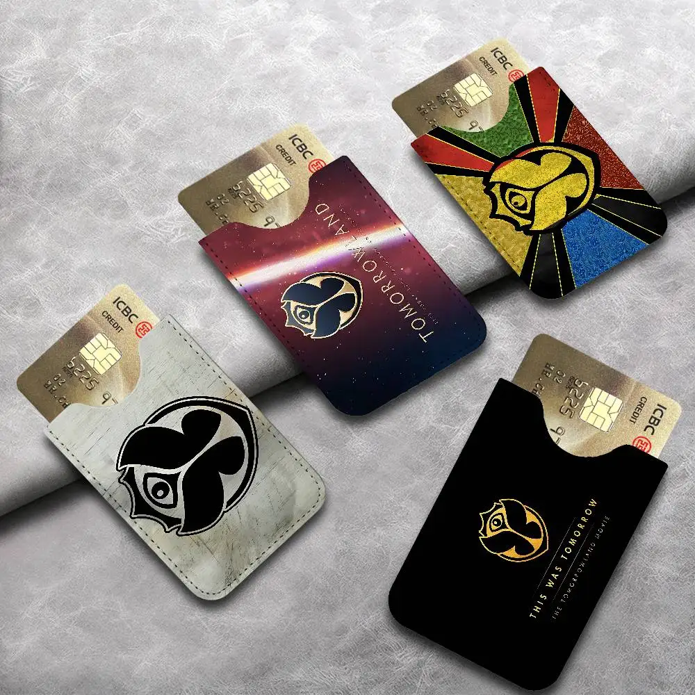 T-Tomorrowlands Music Logo Universal PU Leather Slim Card Wallet, ID Credit Card Organizer, Compact Portable Holder for Outdoor