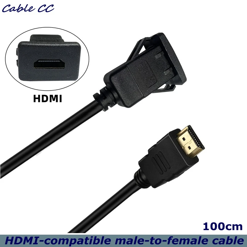 1m 4K 60HZ HDMI-Compatible Male to Female, Dashboard Flush Mount, Panel Mount Waterproof Cable for Car, Boat, Motorcycle