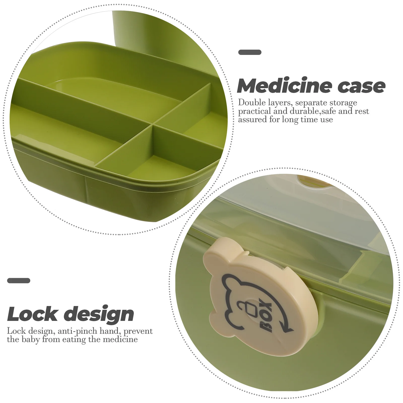 صندوق تخزين طبي بسعة كبيرة، منظم أدوية محمول، شفاف بطبقة مزدوجة، تصميم قفل للإسعافات الأولية للمنزل