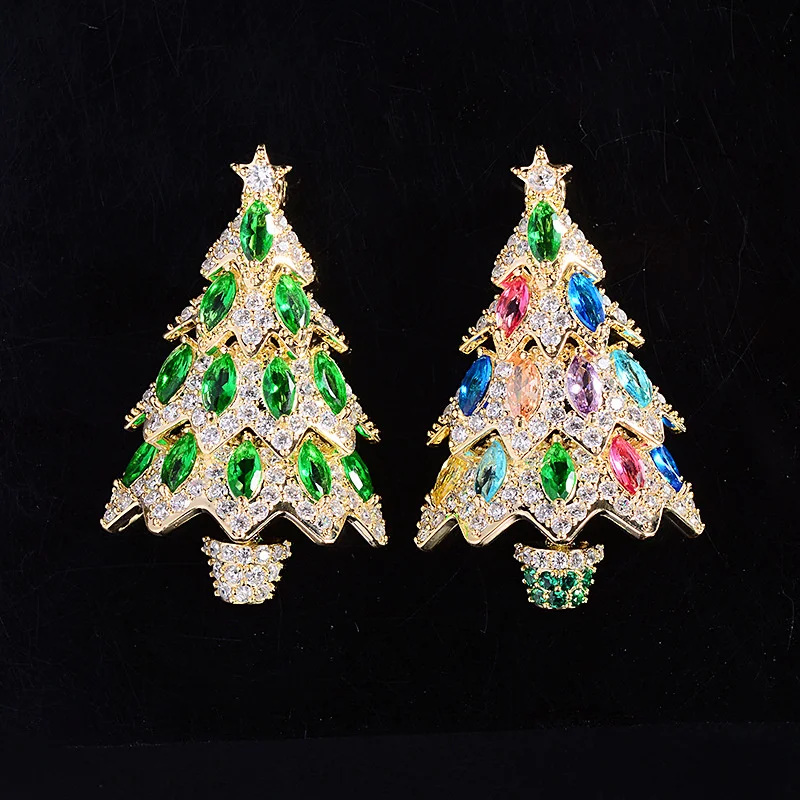 

High-end Corsage Luxury Micro-zircon Christmas Tree Brooches for Women Men Coat Cardigan Clothing Accessories Pins Holiday Gift