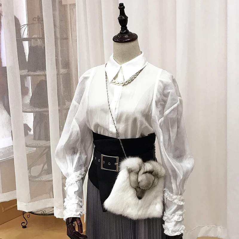 

Классический меховой рюкзак с лисьей головы 2023, милая женская сумка на одно плечо, осенне-зимняя модная сумка из синего лисьего меха Tide