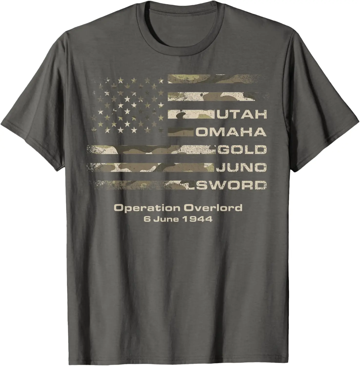 D-Day 82nd Anniversary Normandy D-Day Beaches USA Camo Flag T-Shirt Cotton Women Men Summer Short Sleeve Tee Graphic T Shirts view 3