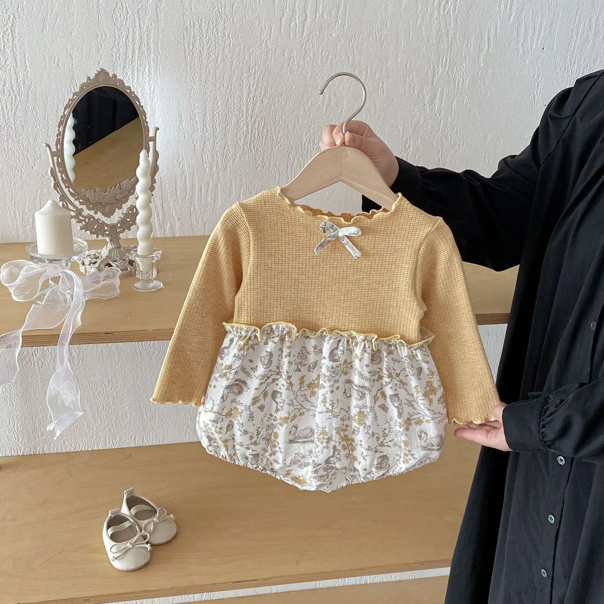 Spring Clothing for Infants, Girls, Baby Jumpsuit, Baby Long Sleeved Fart Jacket, Hundred Day One Year Old Outfit, Romper