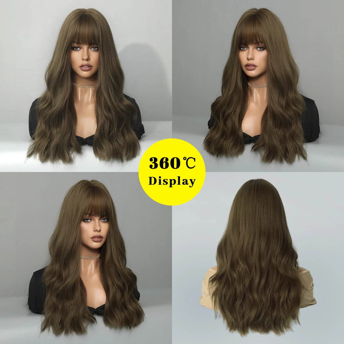 Long Wavy Synthetic Wig with Bangs for Women Body Dark Brown Wave  Wigs Cosplay Daily Lolita Medium Natural Hair Heat Resistant