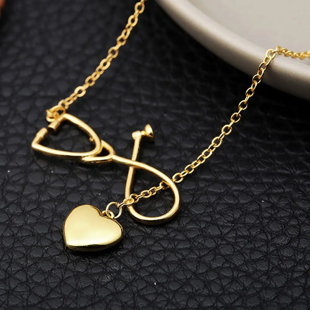 Doctor Nurse Stethoscope Necklace Creative Personalized Pendant Fashion Love Jewelry Women'S Clavicle Chain Heart Accessories