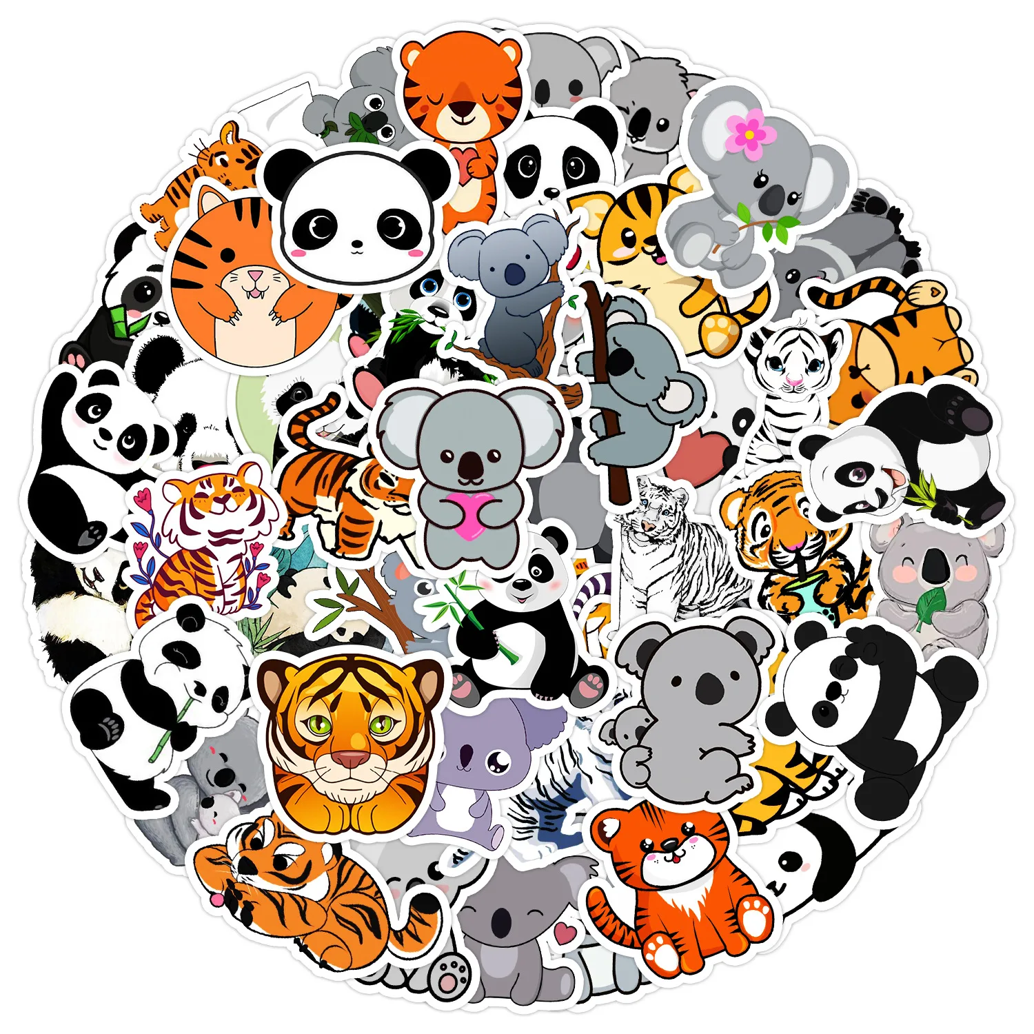 50Pcs Cartoon Panda Tiger Series Graffiti Stickers Suitable for Laptop Helmets Desktop Decoration DIY Stickers Toys Wholesale