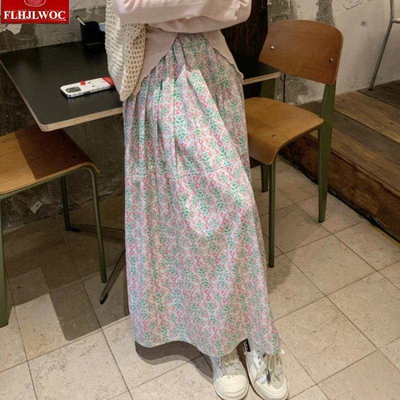 Women's Sweet Floral Print Midi Skirt High Waist A Line Casual Gentle Bohemian Country Japan Style Holiday Date Skirt for Summer