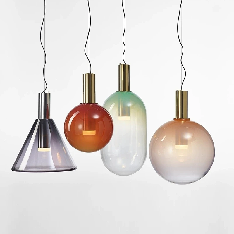 

Nordic Art Gradient Colored Glass pendant light Restaurant Study Light Spanish Designer Fashion Chandelier