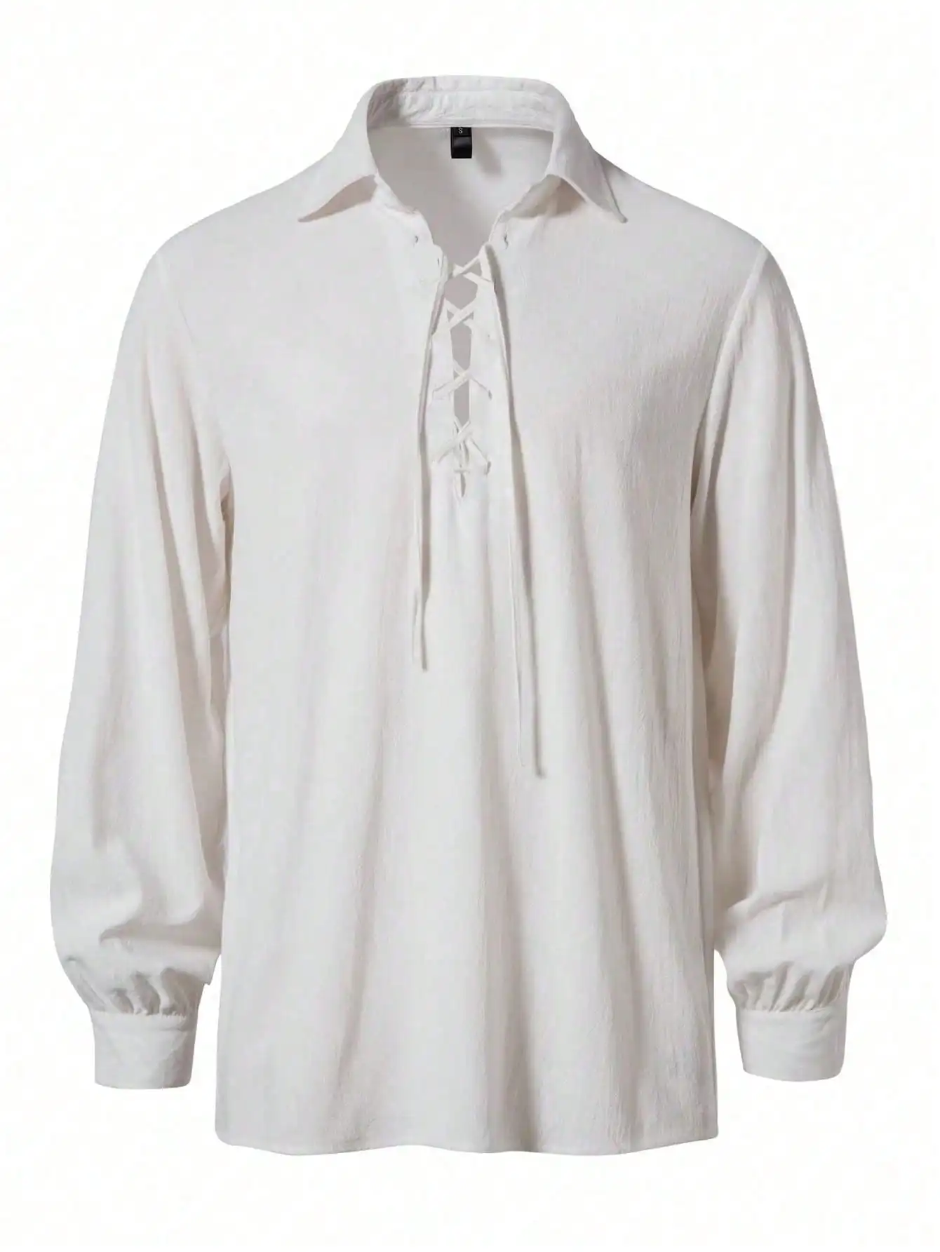 

Men's White Long Sleeve Lace-Up Front Casual Shirt, Fall