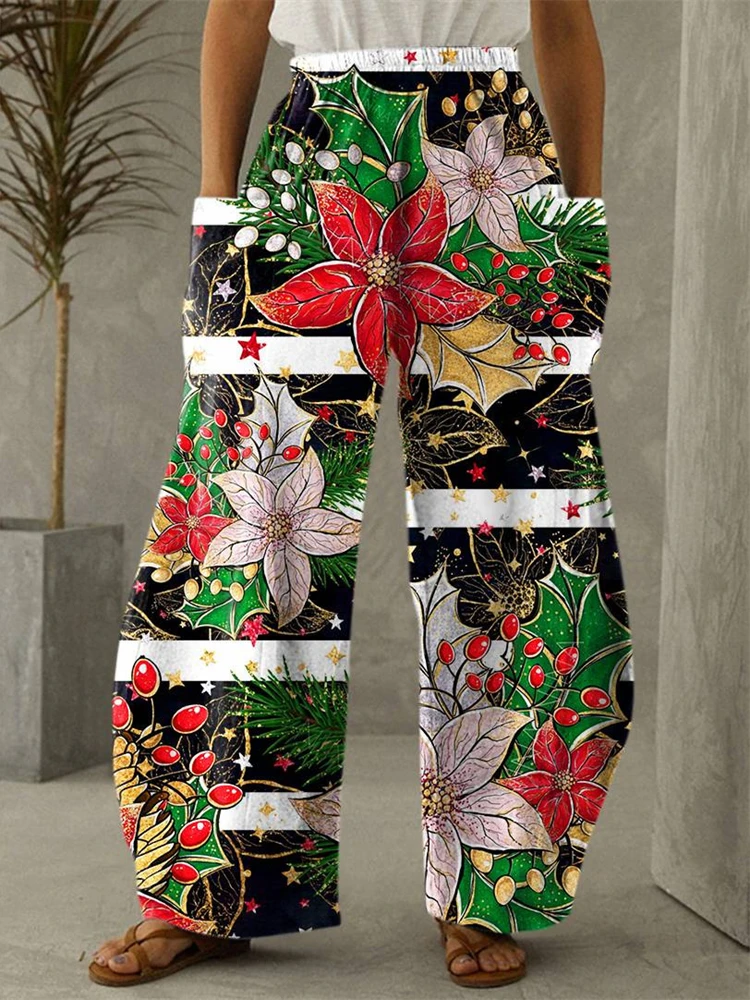 

Flowers Leaf Full Length Wide Leg Pants Printed Thin Hipster Trousers Fashion Summer Streetwear Sweatpants Women Clothing