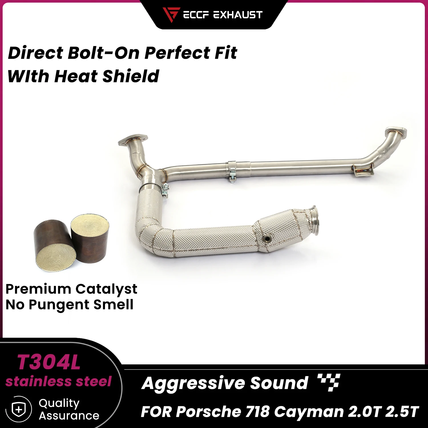 

Stainless Steel Downpipe With Heat Shield For Porsche 718 Cayman 2.0T 2.5T Aggressive Sound High Flow Performance Upgrade