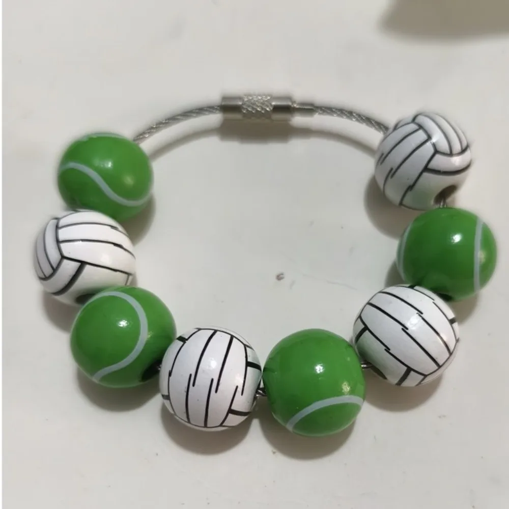 Unique Wooden Baseball Bag Charm Decorative Basketball Themed Beaded Pendant Bracelet Keychain Football Key Ring Bag Decoration