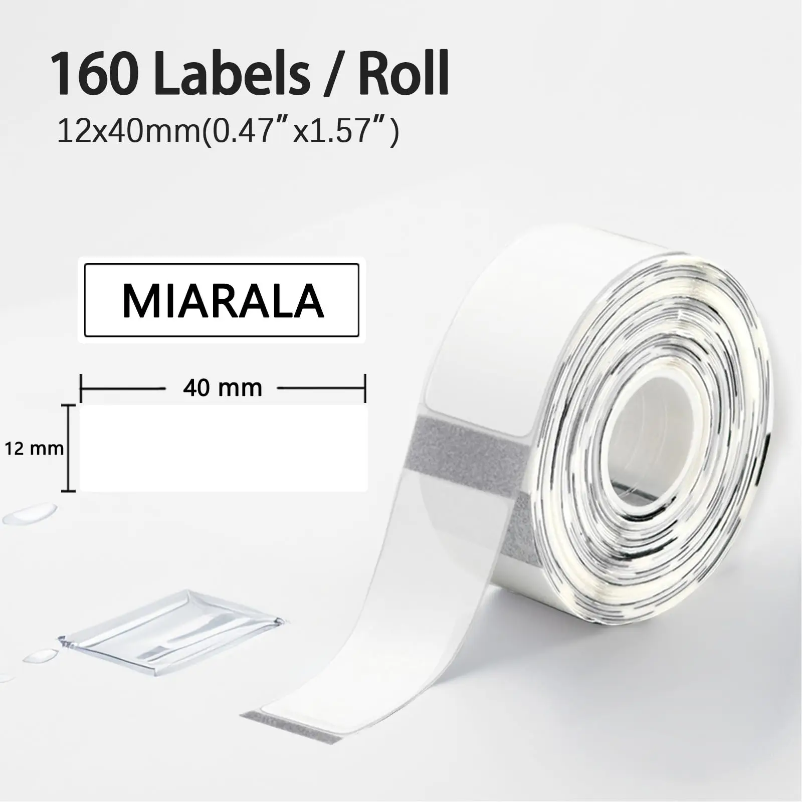 Clear 12x40mm Thermal Labels (160/Roll) - Waterproof, Compatible D30/P11/P12 Printers