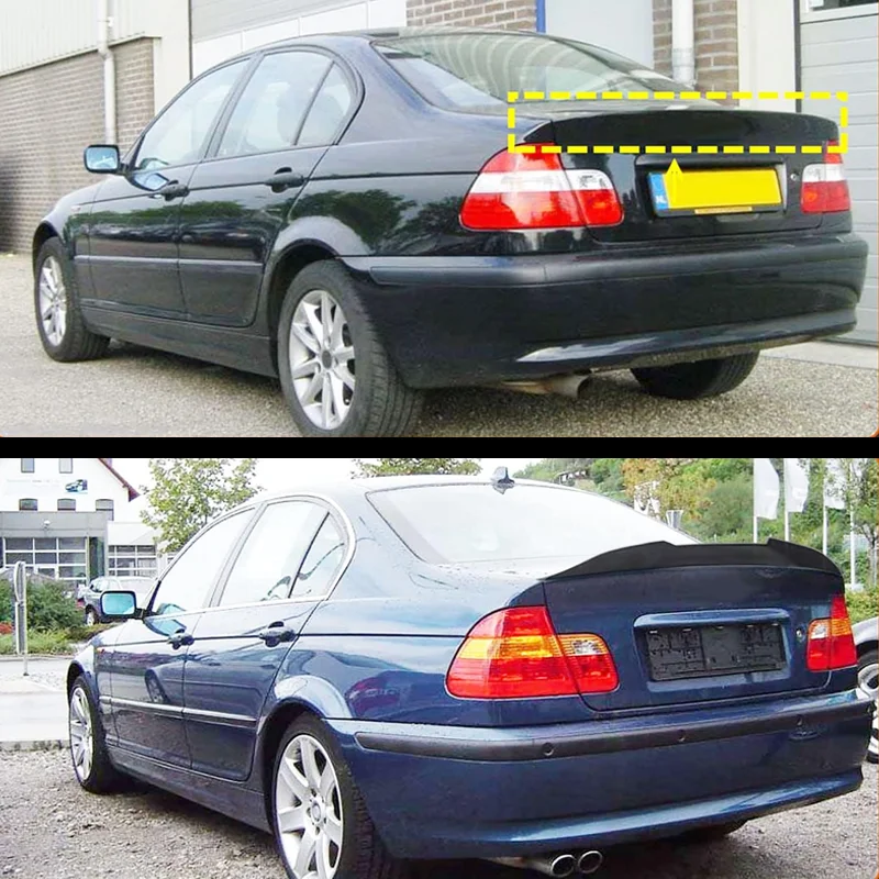 For BMW Accessories 3 Series E46 Coupe & Sedan 1999+ Car Rear Spoiler Lip Wing 3PCs Gloss Black ABS DuckTail Highkick Adhesive view 4