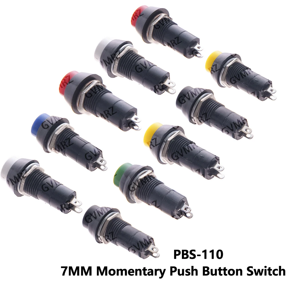 5PCS PBS-110 Yellow  black blue 7MM  Momentary Push Button Switch Press The Reset Switch Momentary ON OFF Push Button Red green
