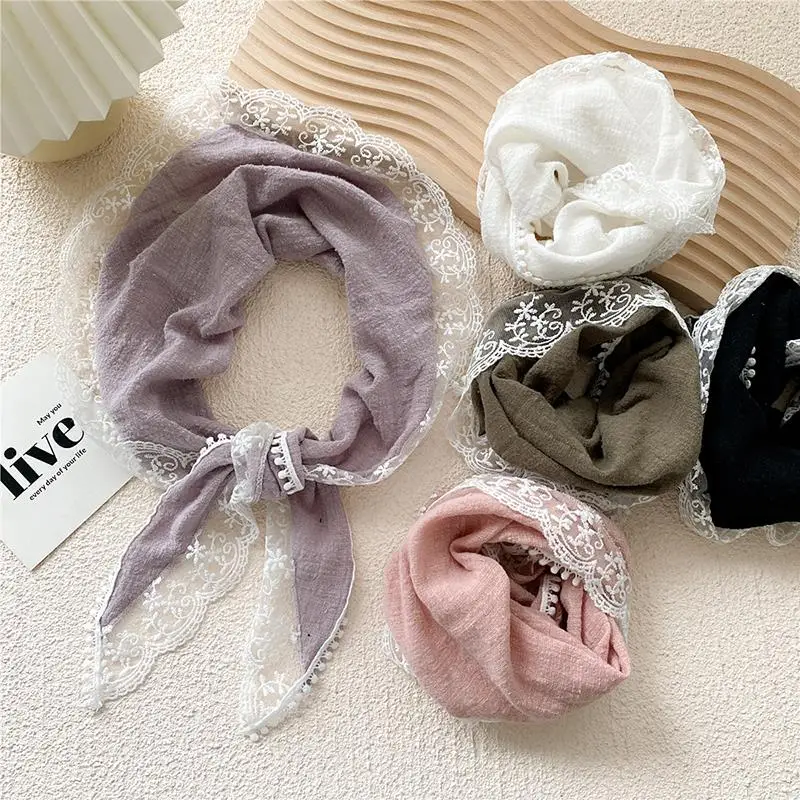 

Headscarf Hair Ties Bandanas Hair Ribbon French Lace Triangle Scarf Cotton Linen Hair Scarf Sweet Head Wrap Summer Headwear