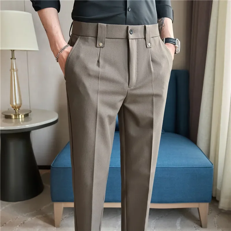

Suit Pants Men Young Casual Slim High Quality Suit Pants Elegant Stretch Waist Business Mens Formal Daily Wear Trousers Big Size