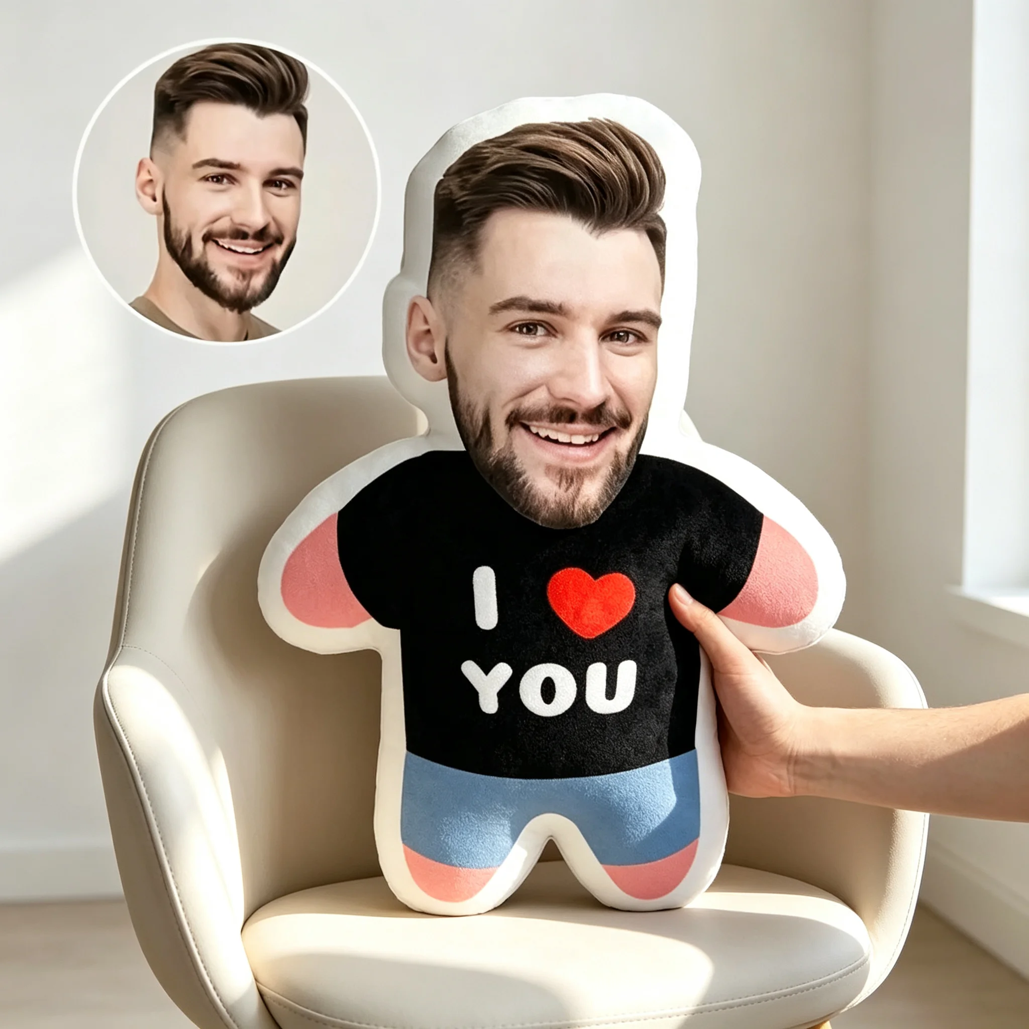 Personalized Double‑Sided Photo Face Pillow, Custom Human‑Shaped Plush Throw Cushion, Funny Surprise Gift For Lovers