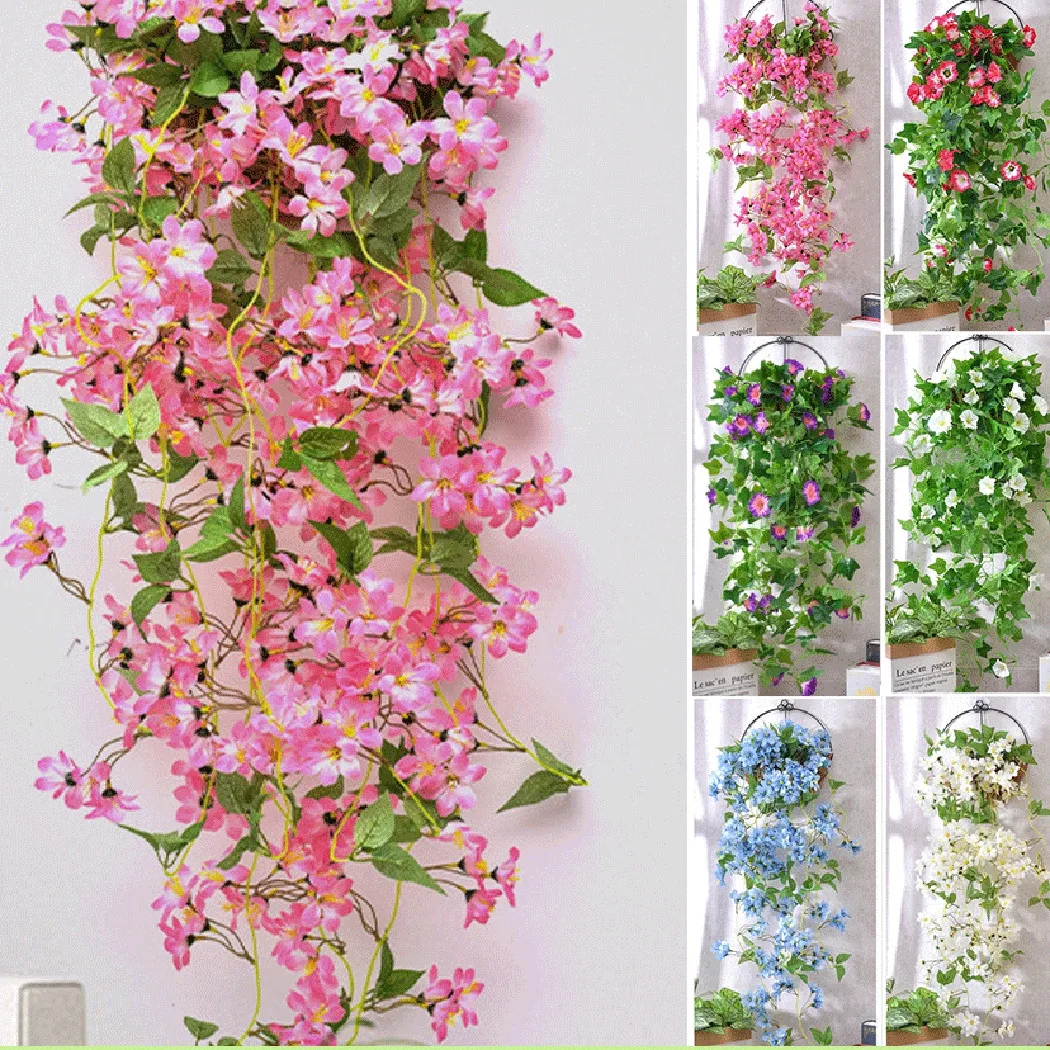 1PCS Hanging Artificial Fake Hanging Silk Flowers Vines Plants Garden Decor Indoor Outdoor Wedding Party Wall Balcony Decor