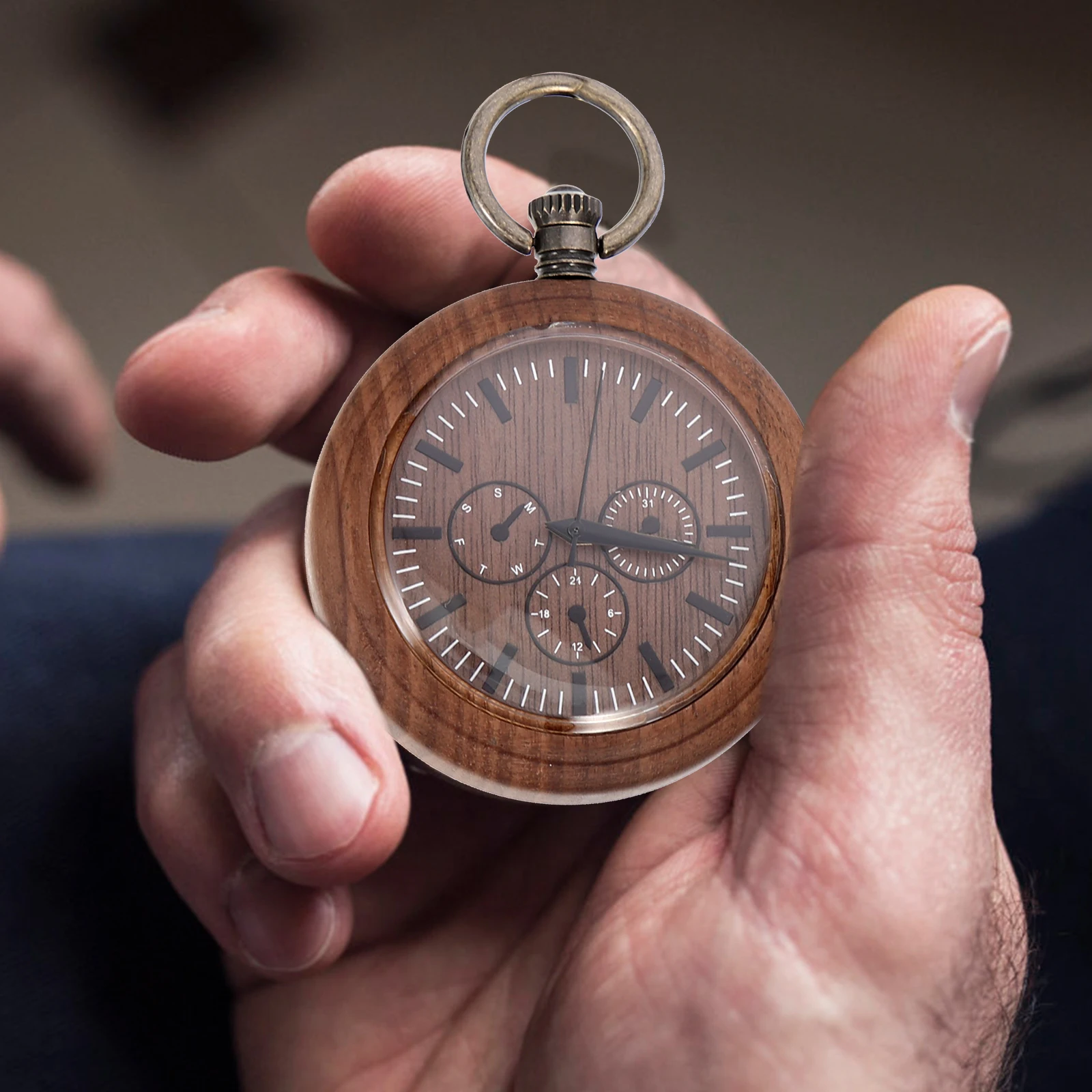 

Wooden Pocket Watch for Men Vintage Chain Watches Portable Decorative Retro Hanging Watch Long Term Use Excellent Process