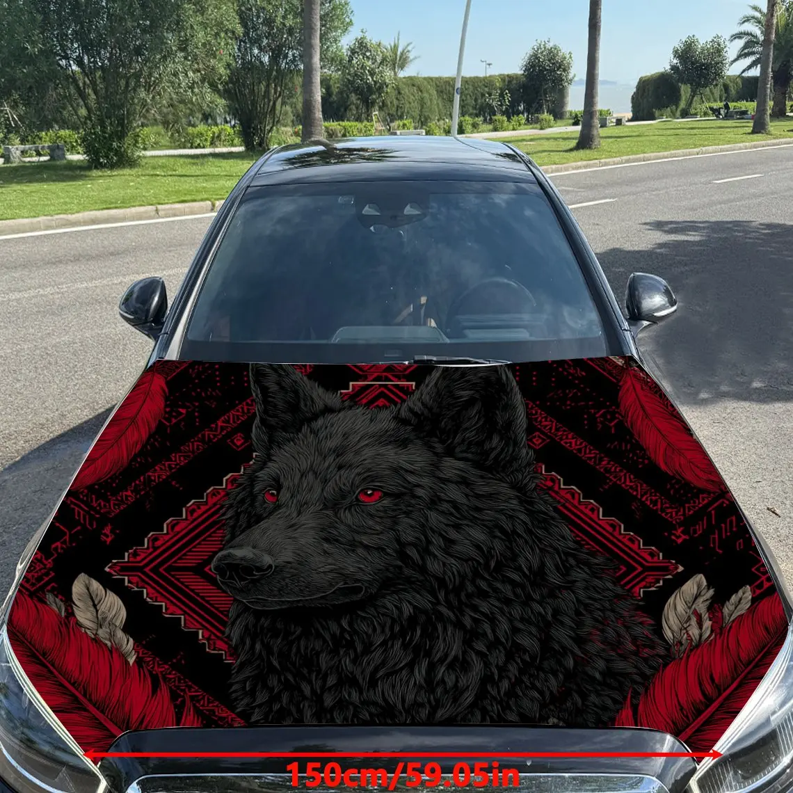 Evil Red-Eyed Wolf Pattern car hood stickers, waterproof self-adhesive, scratch resistant, easy to stick, durable car PVC sticke