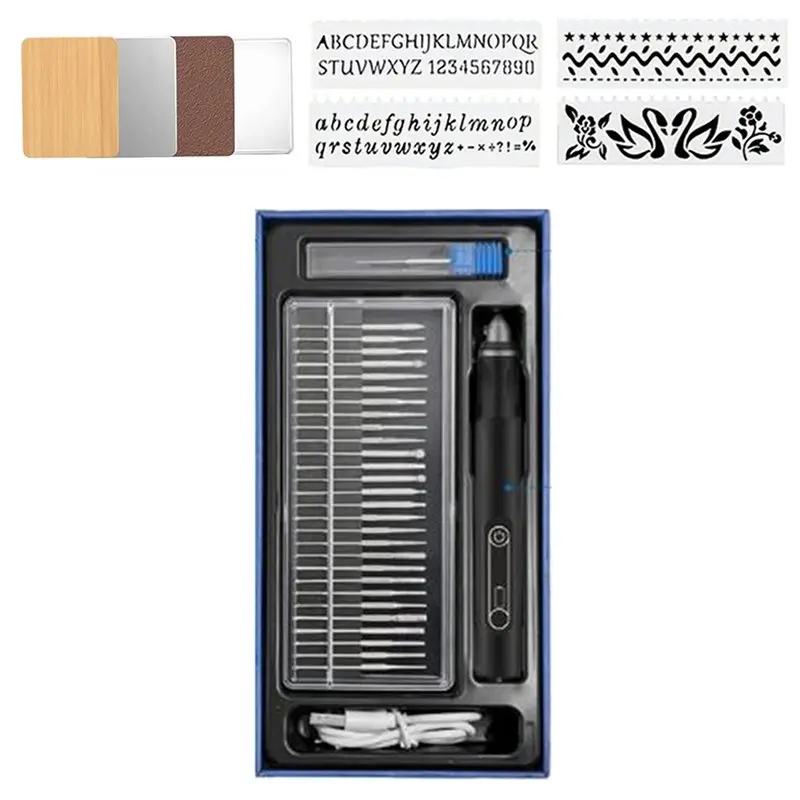 ABLN-Cordless Electric Engraving Pen Rotating Grinding Polishing Tool Kit With Burr Bits Stencil For DIY Carving