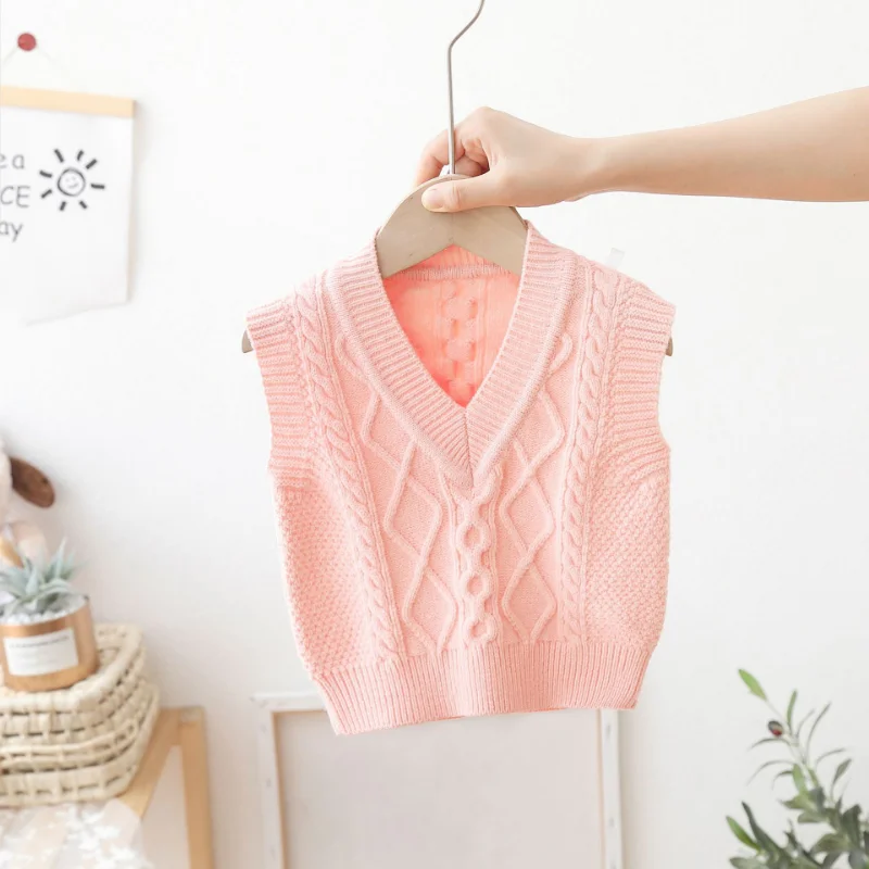 Spring Autumn New Baby Girl Cable-knit Vest Sweater Fashion Infant Girl Cotton Knitted Sleeveless Tops Toddler Clothes FY12094