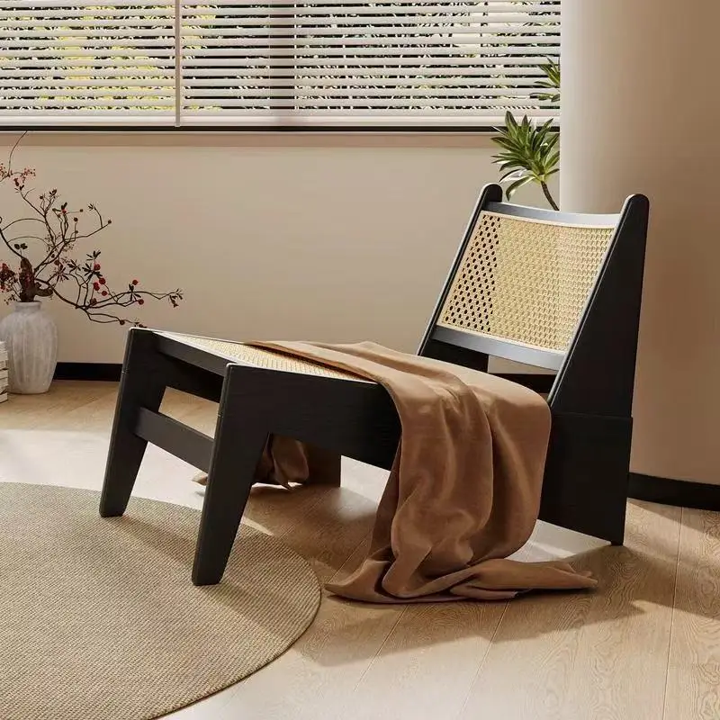 

Medieval style casual rattan kangaroo Chandigarh lazy sofa recliner B & B single balcony solid wood sofa chair