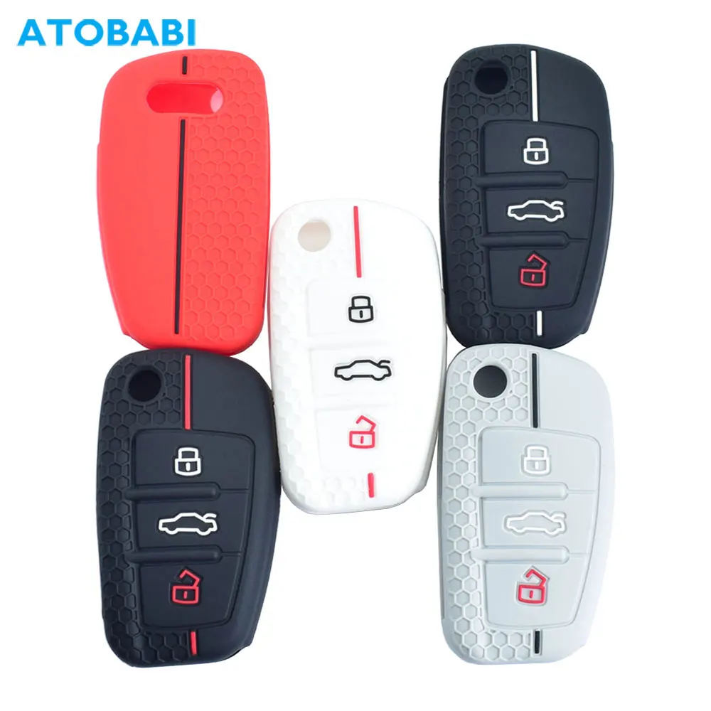 Silicone Car Key Cases 3 Buttons Folding Remote Control Protector Cover Skin For Audi A1 A3 A6 Q2 Q3 Q7 TT TTS R8 S3 S6 RS3 RS6