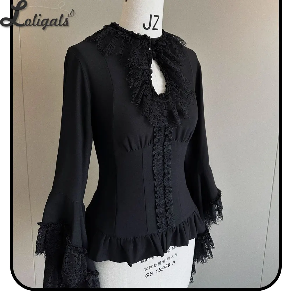 

Gothic Lolita Blouse Cathedral Chiffon Long Flare Sleeve Lace Ruffle Top ~ Night Traveler by SUSIN