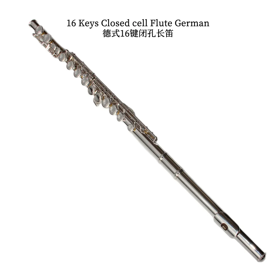 German 16-key closed-hole silver-plated flute C key E key split white copper material woodwind instrument