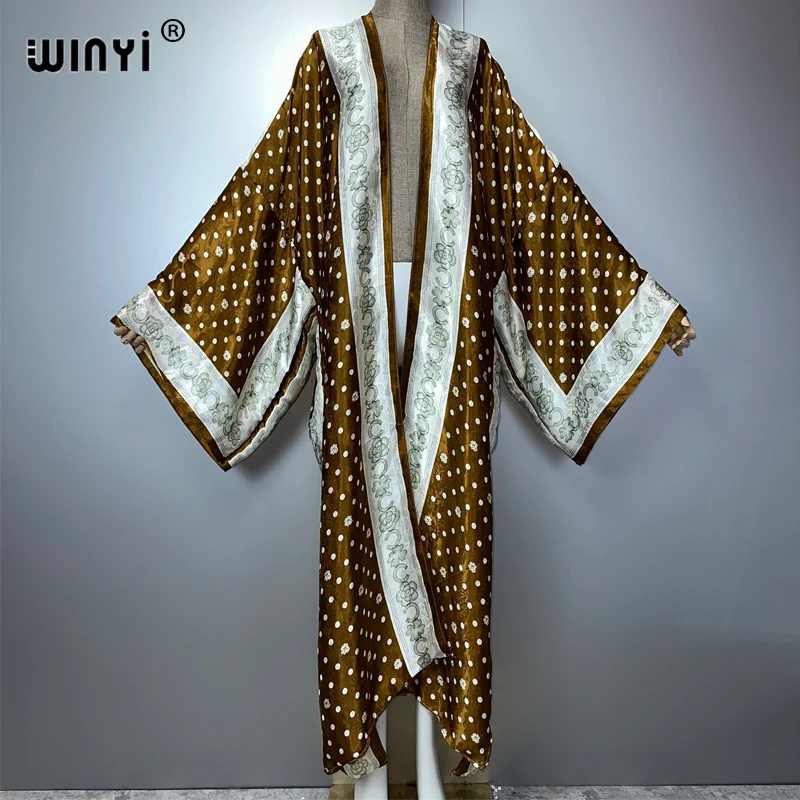 WINYI África boho estampado kimonos vestidos largos para mujer cárdigans trajes de playa caftán playa cubrir vestido de fiesta maxi abrigo