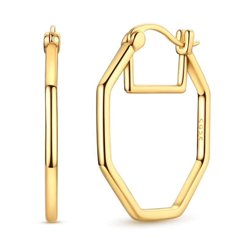 

Golden Octagon Earrings 925 Sterling Silver Women Zircon Ear Studs Sparkling Pave Hoop Earring Jewelry Gift