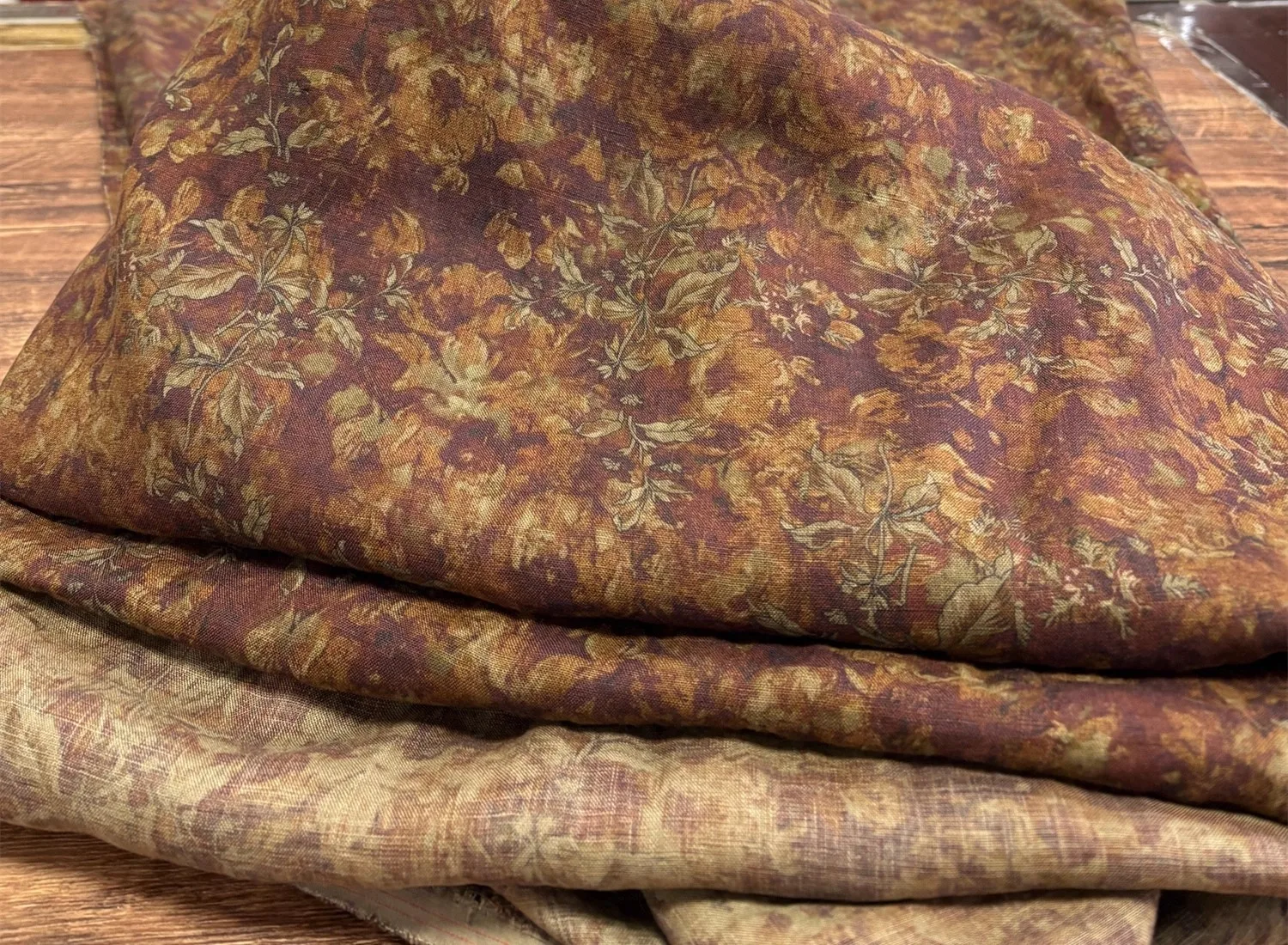 

1yard natural flax fabric Unique flower print tissu Skirt dress shirt bag cheongsam fabric for material