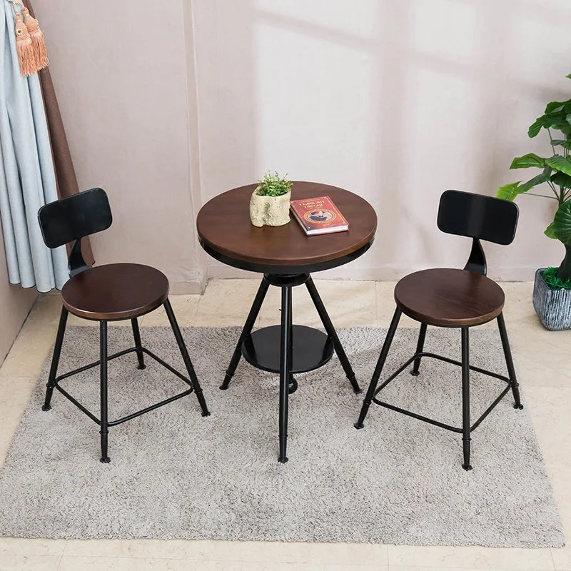 retro-wrought-iron-solid-wood-balcony-simple-small-apartment-round-dining-table-and-chair-combination-milk-tea-dessert-shop-cafe