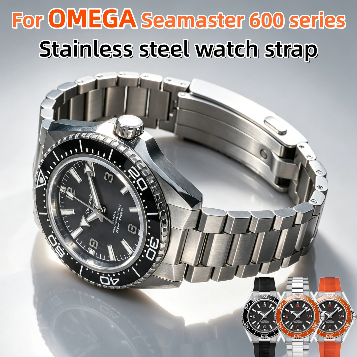 Solid Stainless Steel Watch strap For Omega Seamaster 600M 217.30.42 series Curved Metal Watch band Replacement bracelet 21mm