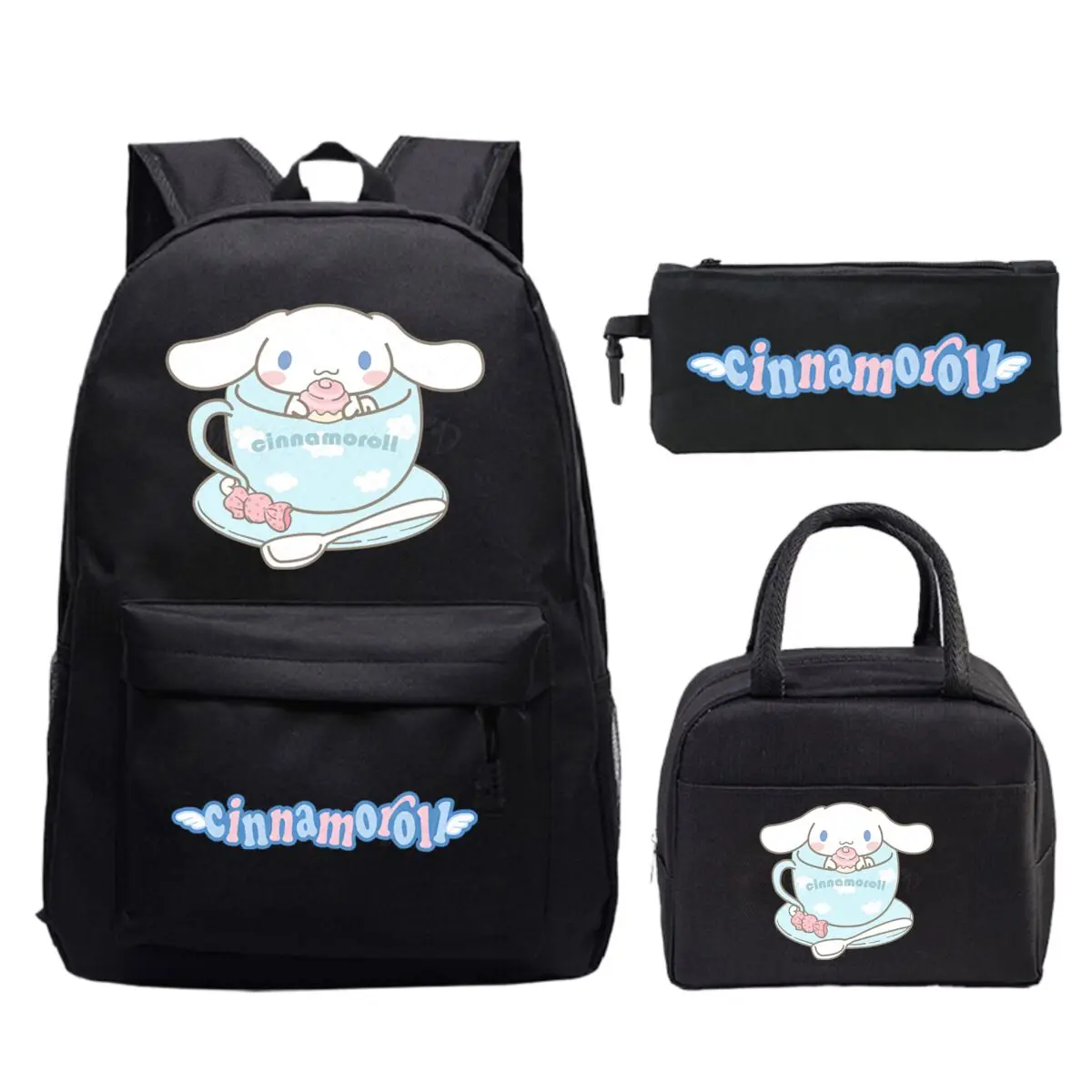 

Cute Cartoon Cinnamoroll Print Children Backpack 3pcs Set Multi-function Teeneger Schoolbag Pencil Bag Insulated Lunch Bags 3pcs