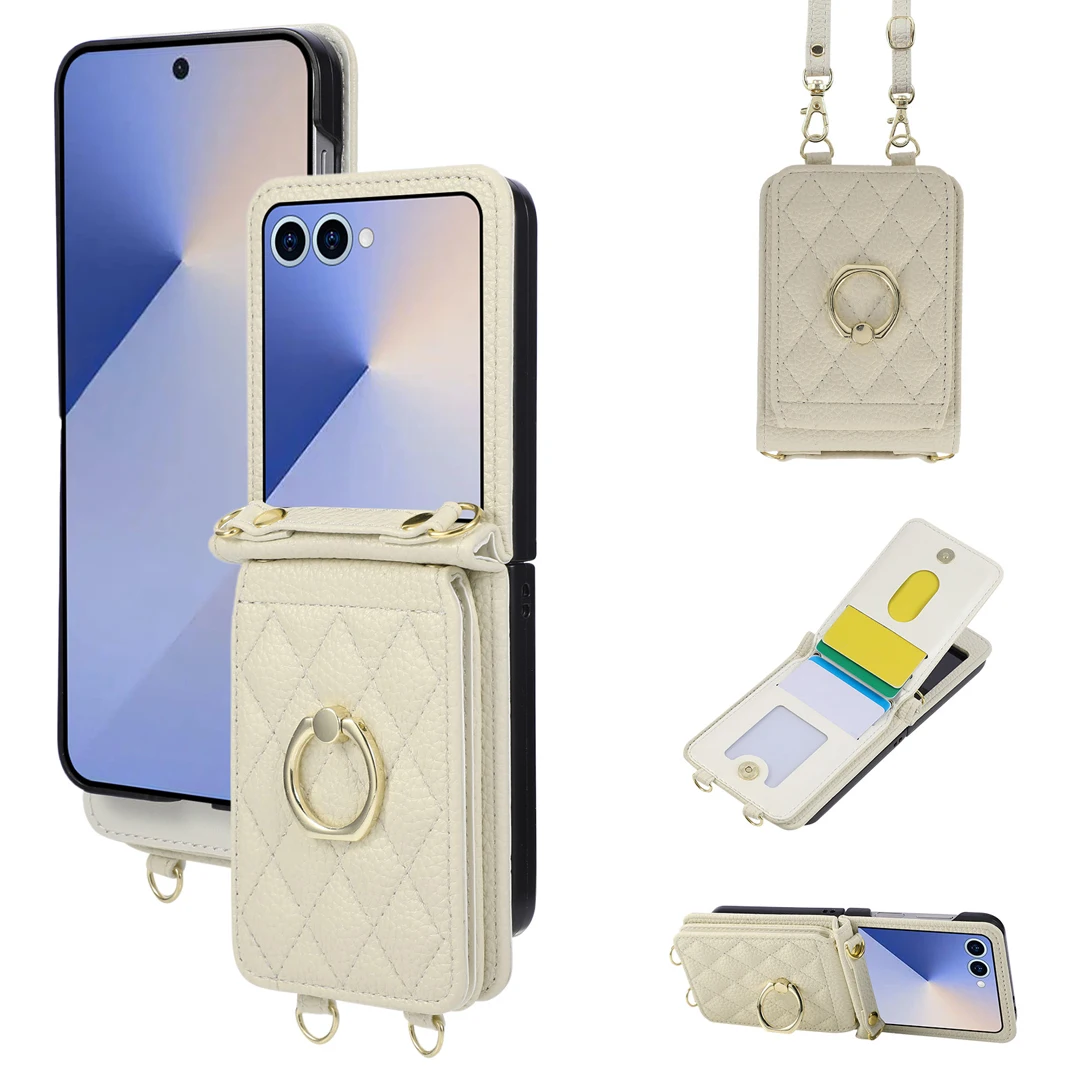 

Crossbody Leather Card Slot Wallet Case for Samsung Galaxy Z Flip 6 Z Flip 4 Z Flip 5 Z Flip 7 Phone Cover Ring Stand Holder
