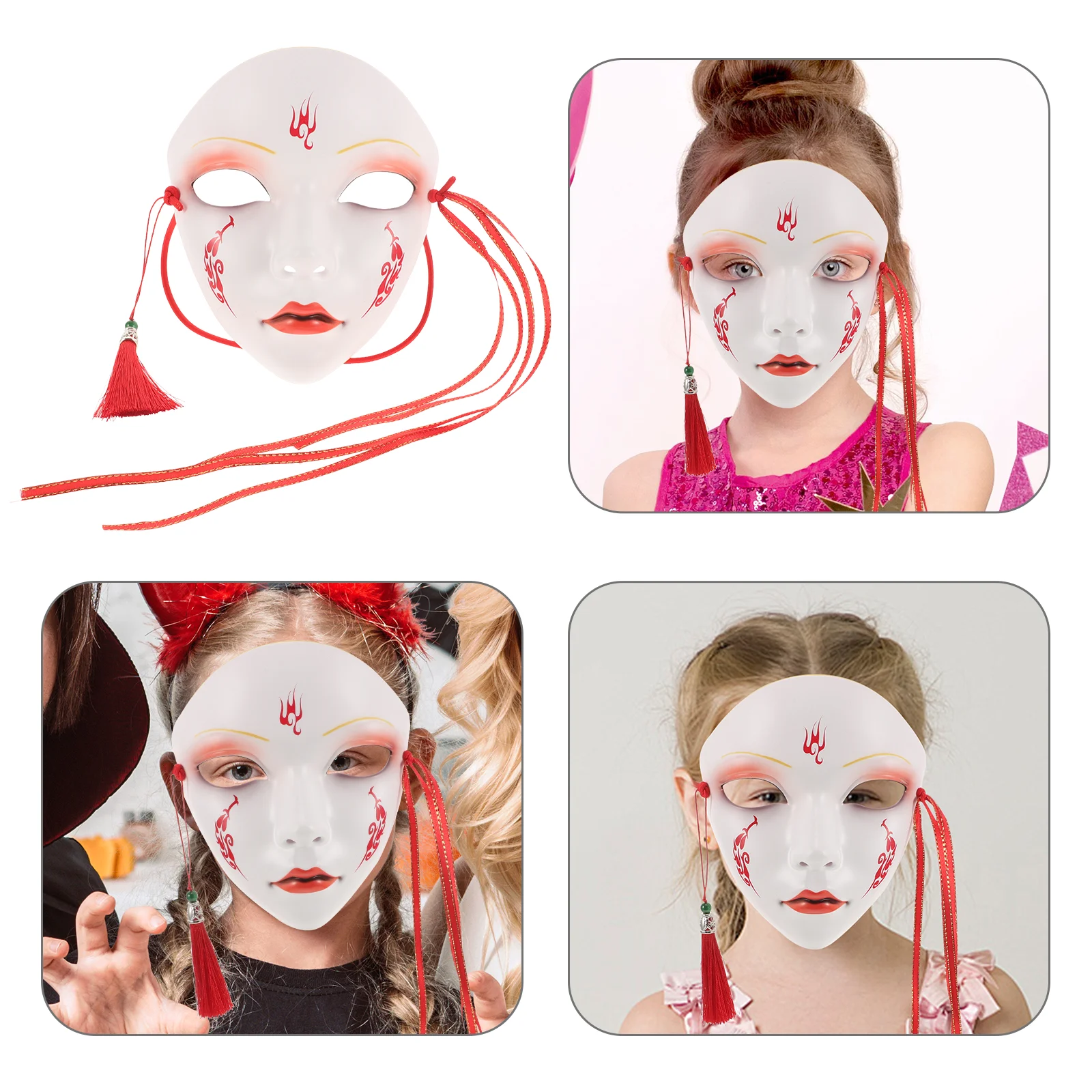 

3pcs Blank Graffiti Mask Female Chinese Masquerade Cosplay Full Face Plastic Facial Costume Accessory