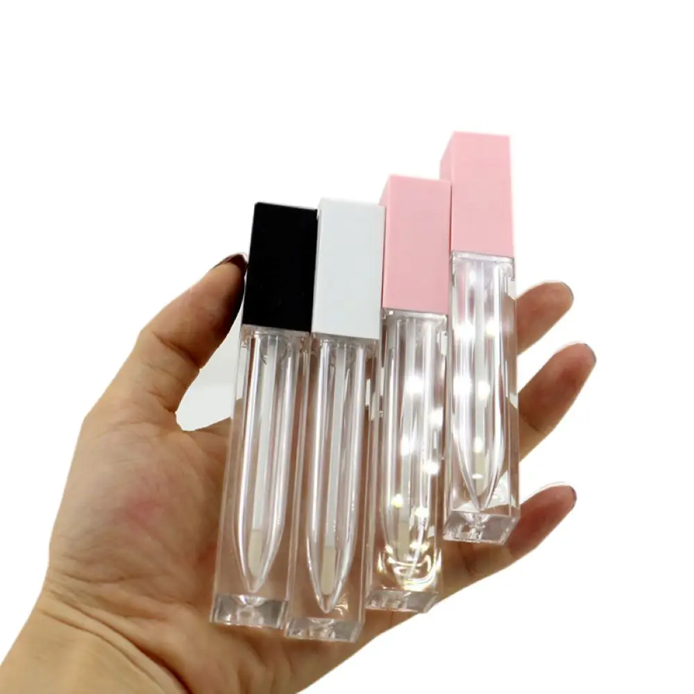 7ml Square Lip Gloss Tubes Liquid Lipstick Bottle White Black Pink Cap Empty Refillable Cosmetic Packing Container